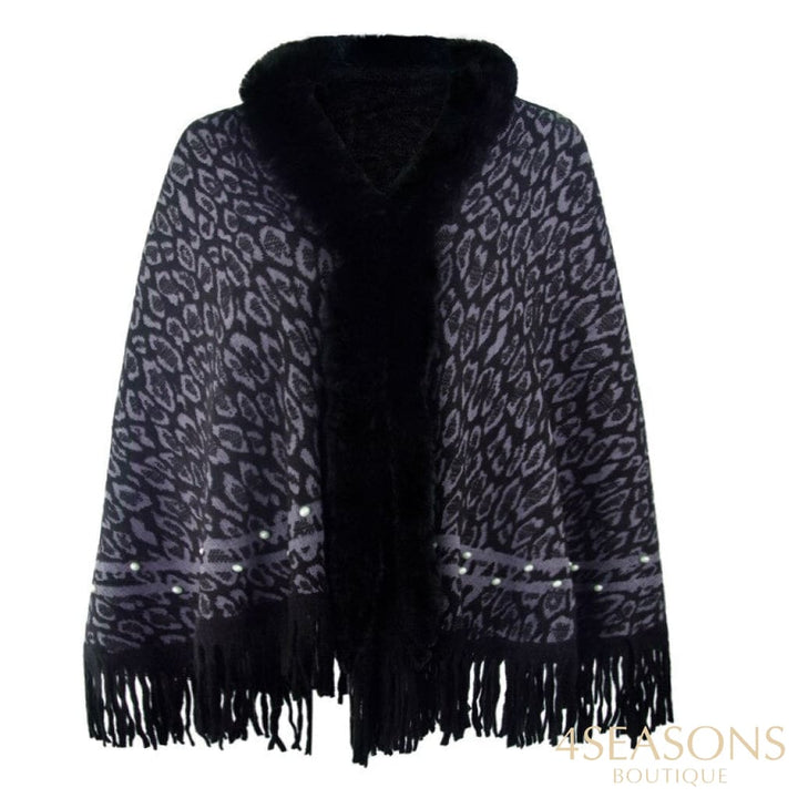 Pullovers Women Sweaters Leopard Grain Collars Tassel Hem Autumn Winters Warm Knitting Scarf Shawl
