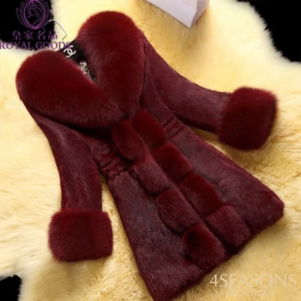 Warm Clothing Fashion Faux Fur V Neck Long Sleeve Coat Ladies Plush
