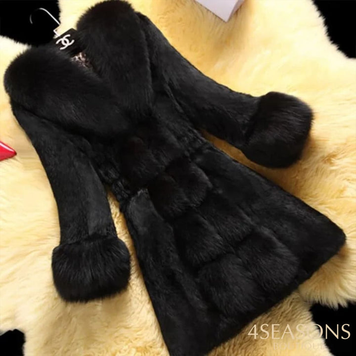 Warm Clothing Fashion Faux Fur V Neck Long Sleeve Coat Ladies Plush