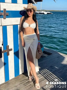 3 Piece Bikini Sets Spaghetti Strap Swimsuits 2025 Women Sexy High Split Beachwear Long Skirt