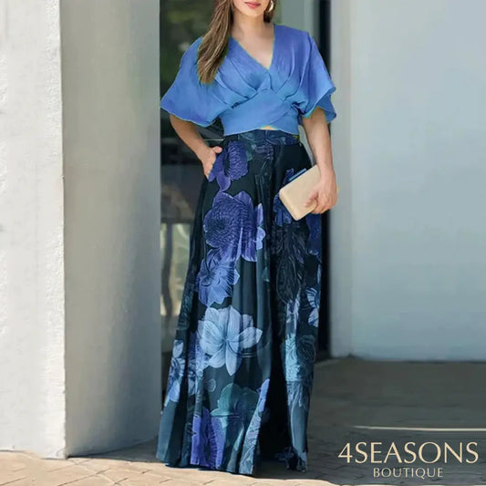 Wefads Women 2025 Newest 2 Piece Set Casual Solid V Neck Short Sleeve Nipped Waist Pullover Top