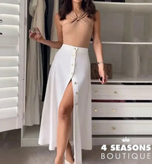 Wefads Women Fashion 2 Piece Set Solid Sleeveless Criss-Cross Backless Pullover Top A Line Single