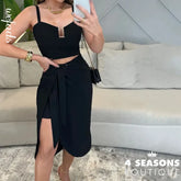Wefads Women 2 Piece Set Summer Fashion Solid Sleeveless V Neck Backless High Waist Slim Top A Line Irregular Lace Up