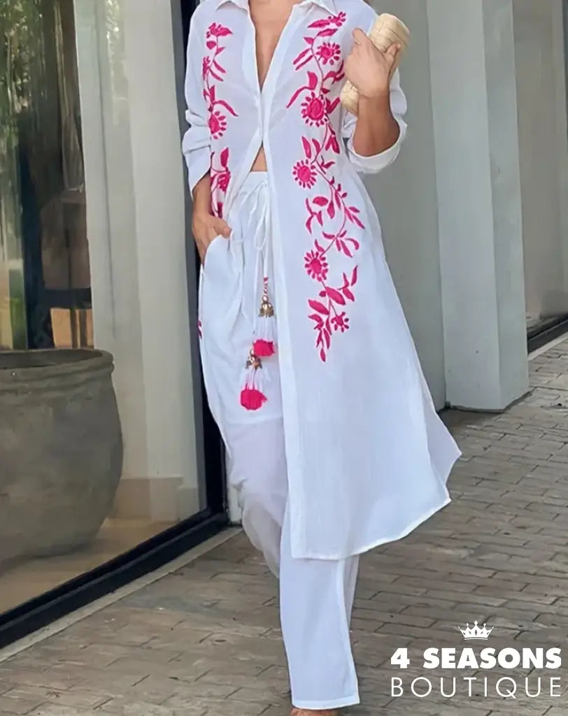 Conjunto Evangeline Branco Com Rosa / P
