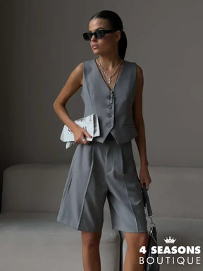 Wolfeel Summer Womem Chic Vest Shorts Suit Two-Piece Set Office Ladies 2 Piece Sets Womens Outfits