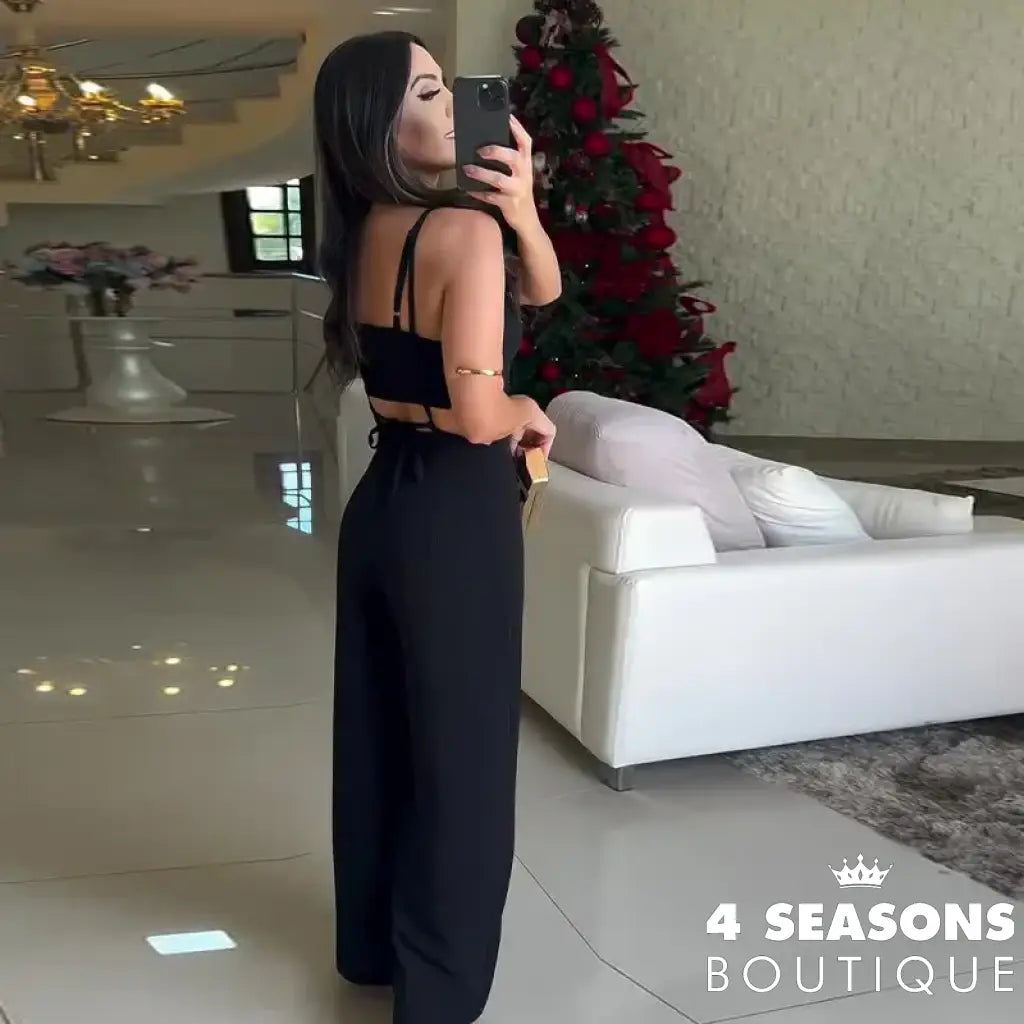 2024 Summer New Style Women’s Clothing Solid Color Casual Tank Halter Neck Jumpsuit 2-Piece Set Fashionable