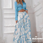 Wefads Women Two Pieces Sets Sexy V-Neck Long Sleeves Lapel Solid Color Top Rope Print Wide Leg