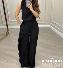 Wefads 2 Piece Set Women Fashion Casual Round Neck Solid Sleeveless Pullover Top Loose With Ruffled