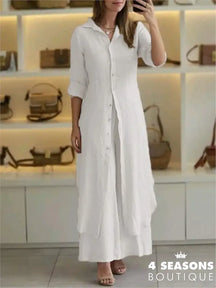 Spring Autumn Cotton Linen Loose 2 Piece Sets Casual Button Long Sleeved Women Outfit Elegant High