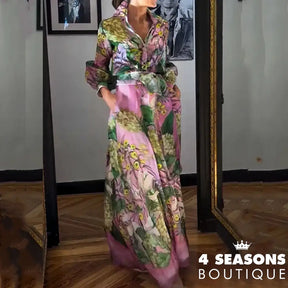 2024 Fashion Lace Up Party Outfit Elegant Pattern Print Autumn 2 Piece Sets Casual Lapel Lantern