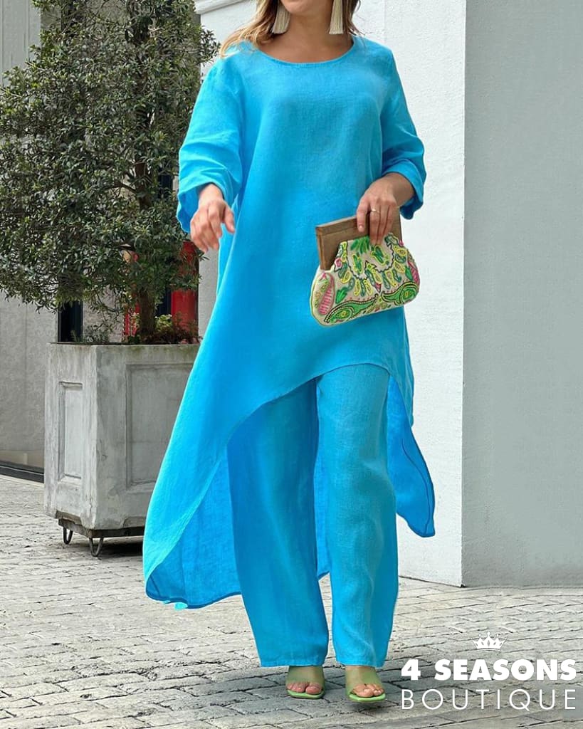 Autumn Two Piece Set Women Cotton Linen Wide Leg Pants Vintage Boho Shirt Dress Casual Loose Work