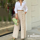 Wefads Women Two Piece Set Casual Fashion Lapel Solid Long Sleeve Nipped Waist Top Loose Wide Legs