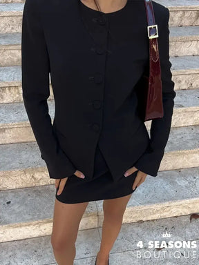 Elegant Women’s Sets Long Sleeve Button Slim Blazer Coats Zipper Mini Skirt 2 Piece Women Outfit