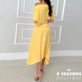 Wefads Autumn Two Piece Set Women Clothing Office Solid Half Sleeve Off Shoulder Irregular Pullover