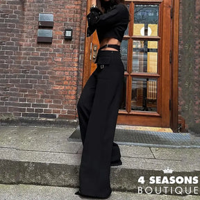 Wefads 2 Piece Set Women Fashion Solid Long Sleeve High Neck Waist With Buttons Top Crossover