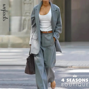 Wefads Women Two Piece Set Autumn Office Casual Long Sleeve Lapel Solid Single Button Elastic Waist