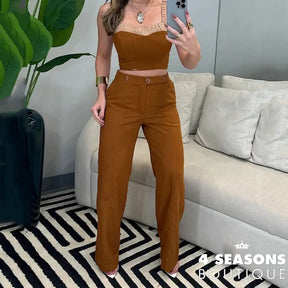 Wefads Women Two Piece Set Summer Fashion Simple V Neck Sleeveless Solid Backless High Waist Top