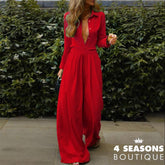 Women&#39;s Clothing Rompers Lapel Buttons Sexy Cardigan Shirt Long Sleeve Casual Loose Wide Legs