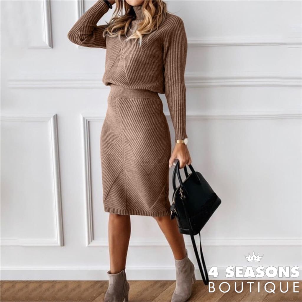 Women Pullover Fashion Fall/Winter 2-Piece Set Knitted Garments Turtleneck Solid Color Sweater+Slim