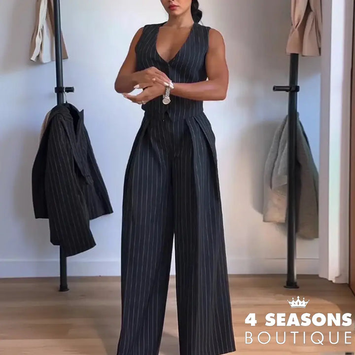 Wefads Stripe Top Pant Women’s Sets Striped Sleeveless Vest Set Casual Commuter Suit Female Summer 2025 New Womens Pant