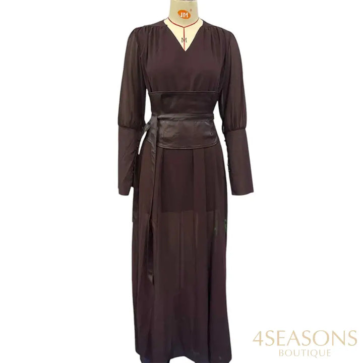 Ellafads Long Dress Women’s Clothes Elegant Fashion Solid Long Sleeve V Neck Nipped Waist Zipper Maxi Dress Streetwear
