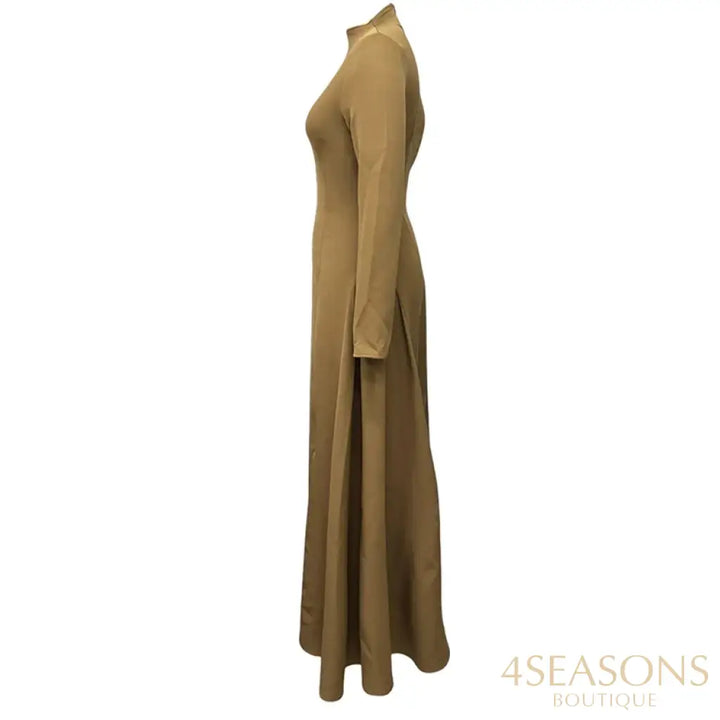 Ellafads Women’s Clothes Maxi Dress Casual Simple Long Sleeve Round Neck Solid Nipped Waist Dresses For Female