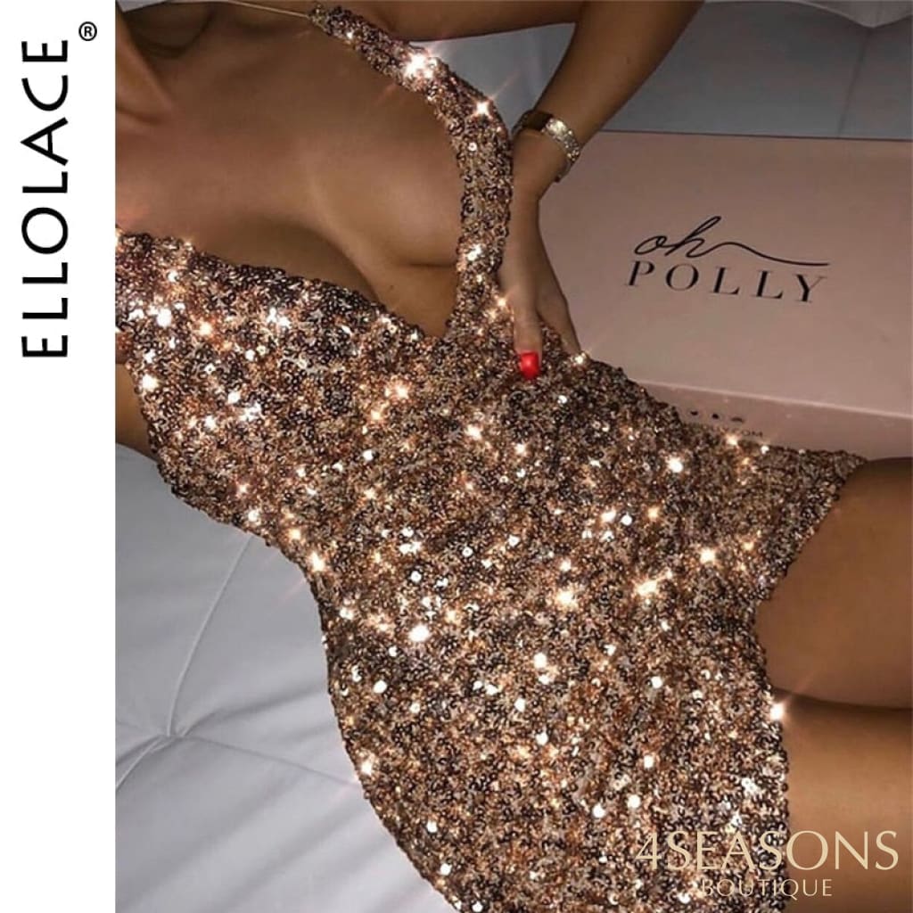 Ellolace Elegant Sexy Deep-V Party Shinny Dresses Women 2020 Ladies Club Night Slleeveless Midi
