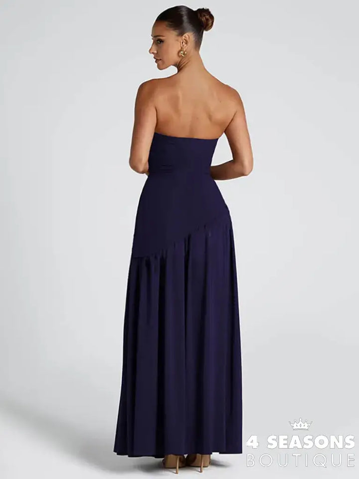 Mozision Elegant Off-shoulder Sexy Maxi Dress Women Gown Scarf Collar Strapless Sleeveless Backless High Split Long