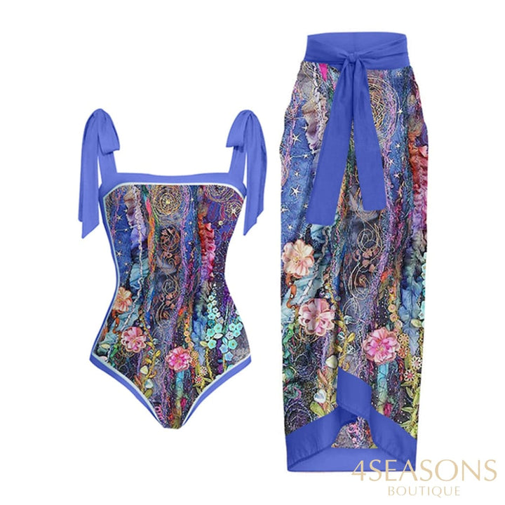 Fashion Floral Print One-Piece Swimsuit Set Summer Swiming Suit 2022 Luxury Shorts Bourkini Swimwear