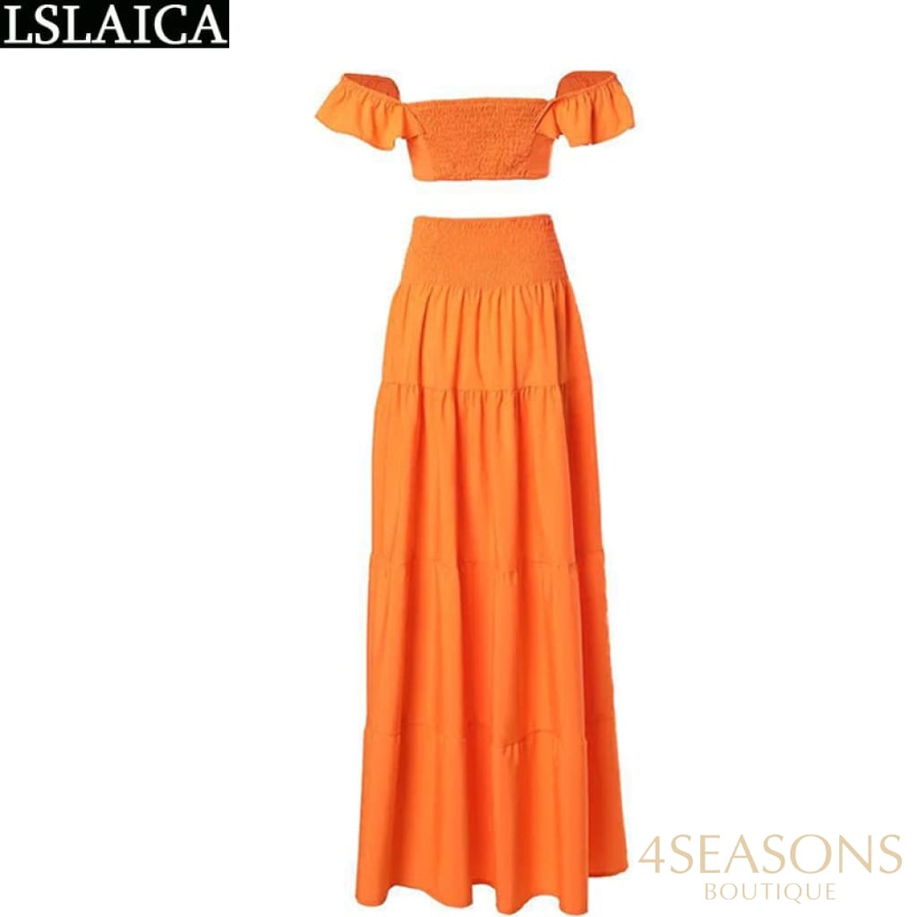 Fashion Two Piece Sets Womens Outifits Summer Crop Top &amp; High Waist Loose Maxi Skirts Set 2022