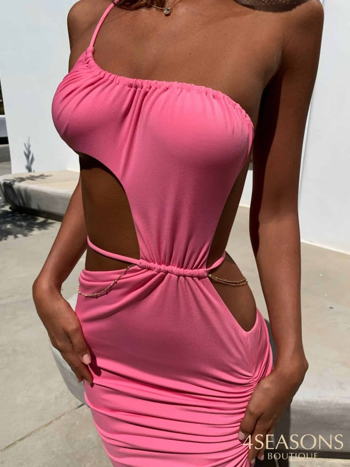 Fsda Green Beach Midi Dress Bodycon Women Hollow Out 2022 Summer White Sleeveless Backless Sexy