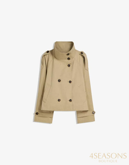 2025 Autumn and Winter Temperament Stand-up Collar with Double-breasted Short Women’s Windbreaker Coat
