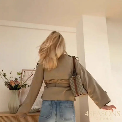 2025 Autumn and Winter Temperament Stand-up Collar with Double-breasted Short Women’s Windbreaker Coat