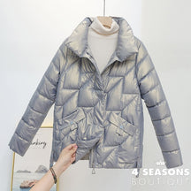 Women Jacket 2022 New Winter Parkas Female Glossy Down Cotton Jackets Stand Collar Casual Warm Parka