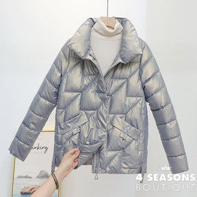 Women Jacket 2022 New Winter Parkas Female Glossy Down Cotton Jackets Stand Collar Casual Warm Parka