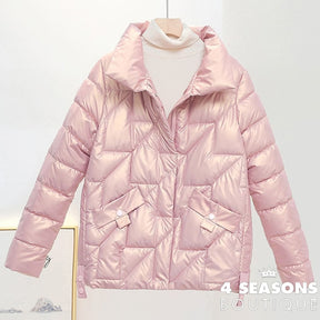 Women Jacket 2022 New Winter Parkas Female Glossy Down Cotton Jackets Stand Collar Casual Warm Parka