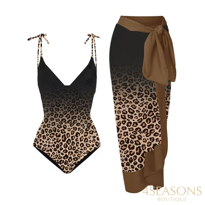 Leopard Gradient Print Swimsuit Set Single Piece Micro Monokini Sexy Cover Up Swimwear Girls Summer