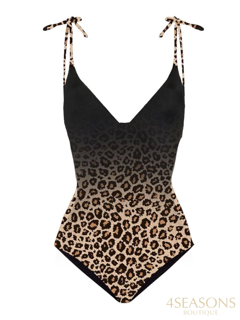 Leopard Gradient Print Swimsuit Set Single Piece Micro Monokini Sexy Cover Up Swimwear Girls Summer