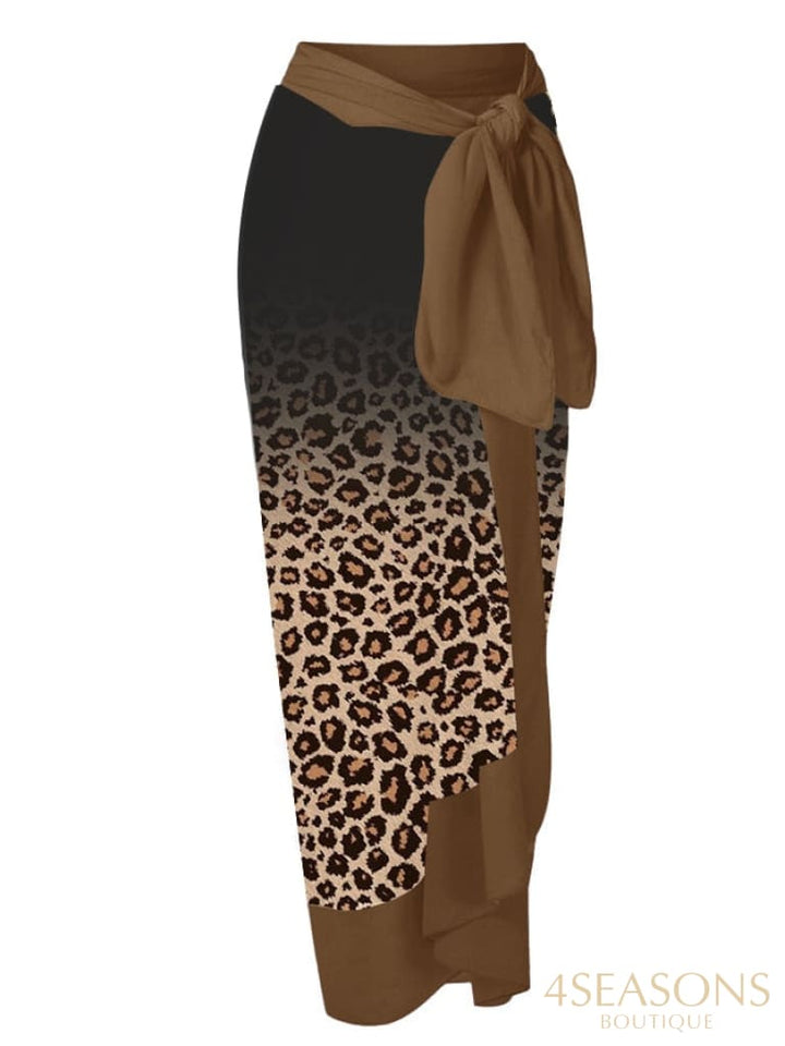 Leopard Gradient Print Swimsuit Set Single Piece Micro Monokini Sexy Cover Up Swimwear Girls Summer