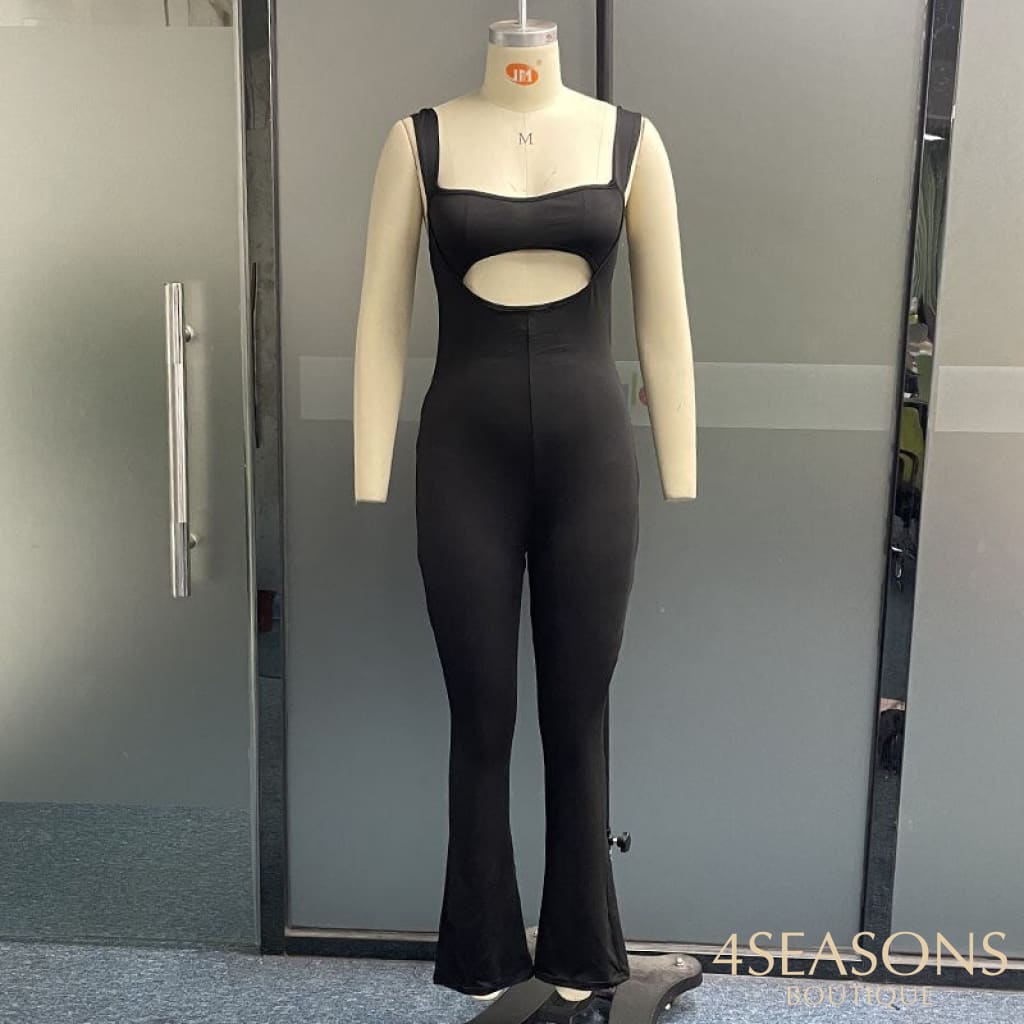 Liyong Women Jumpsuit Summer Sexy Sling Sleeveless Cutout Nipped Waist Loose Solid Color Casual