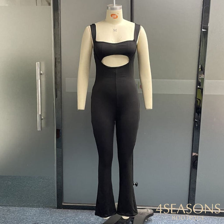 Liyong Women Jumpsuit Summer Sexy Sling Sleeveless Cutout Nipped Waist Loose Solid Color Casual