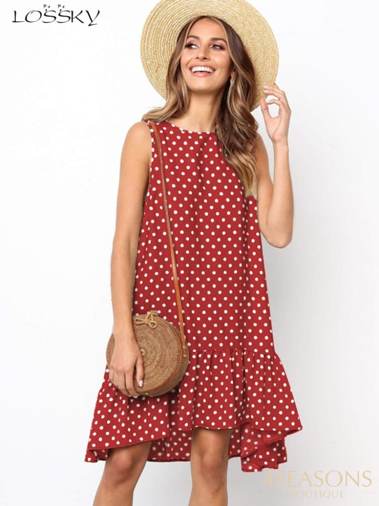 Lossky Women Summer Dress Polka Dot Chiffon Sleeveless Beach Mini Casual Yellow Sundress 2022