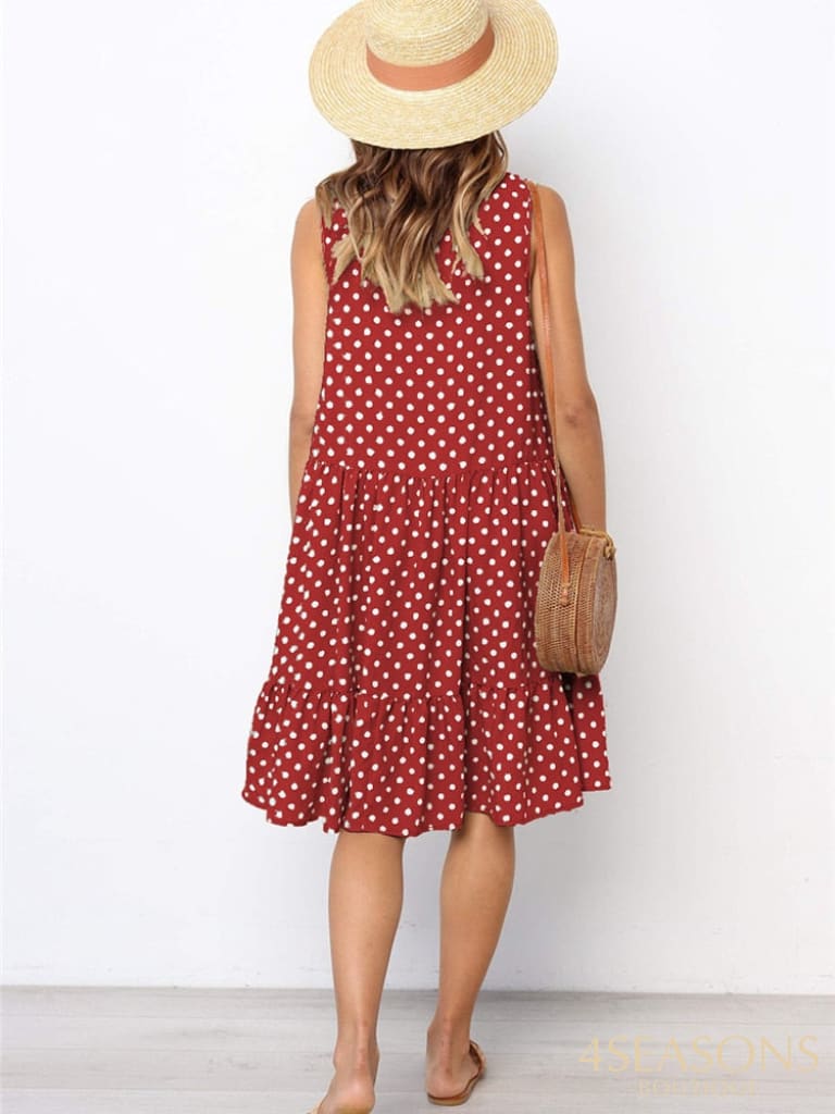 Lossky Women Summer Dress Polka Dot Chiffon Sleeveless Beach Mini Casual Yellow Sundress 2022
