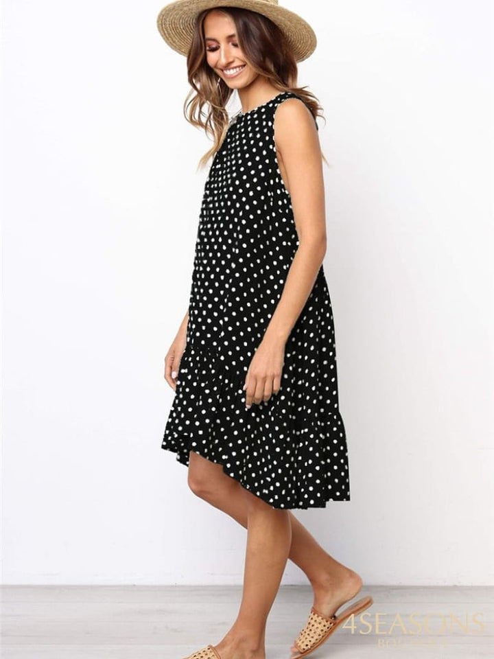 Lossky Women Summer Dress Polka Dot Chiffon Sleeveless Beach Mini Casual Yellow Sundress 2022