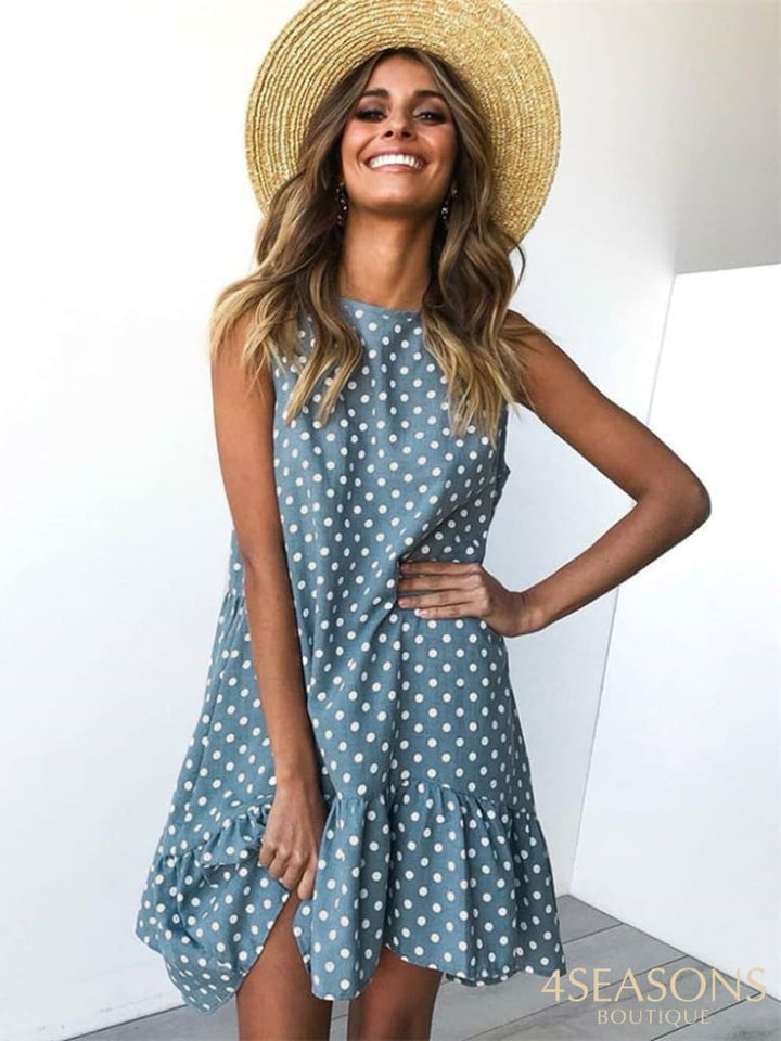 Lossky Women Summer Dress Polka Dot Chiffon Sleeveless Beach Mini Casual Yellow Sundress 2022