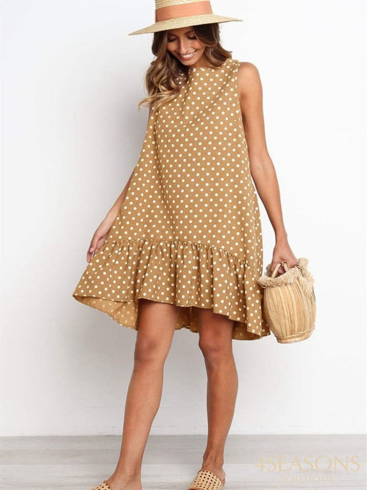 Lossky Women Summer Dress Polka Dot Chiffon Sleeveless Beach Mini Casual Yellow Sundress 2022