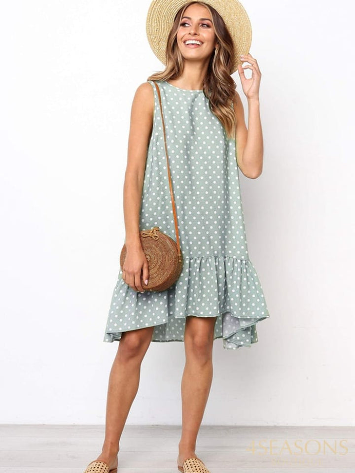 Lossky Women Summer Dress Polka Dot Chiffon Sleeveless Beach Mini Casual Yellow Sundress 2022