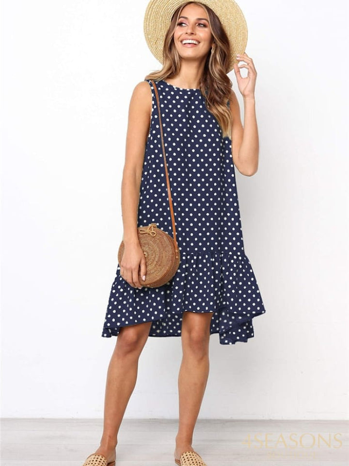 Lossky Women Summer Dress Polka Dot Chiffon Sleeveless Beach Mini Casual Yellow Sundress 2022