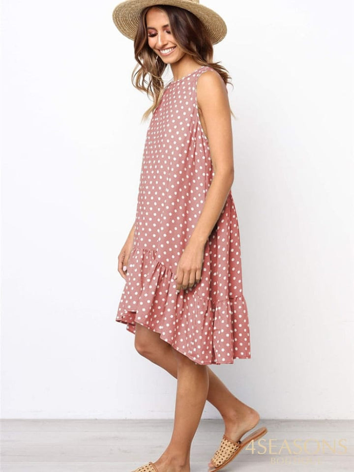 Lossky Women Summer Dress Polka Dot Chiffon Sleeveless Beach Mini Casual Yellow Sundress 2022