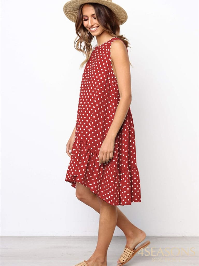 Lossky Women Summer Dress Polka Dot Chiffon Sleeveless Beach Mini Casual Yellow Sundress 2022
